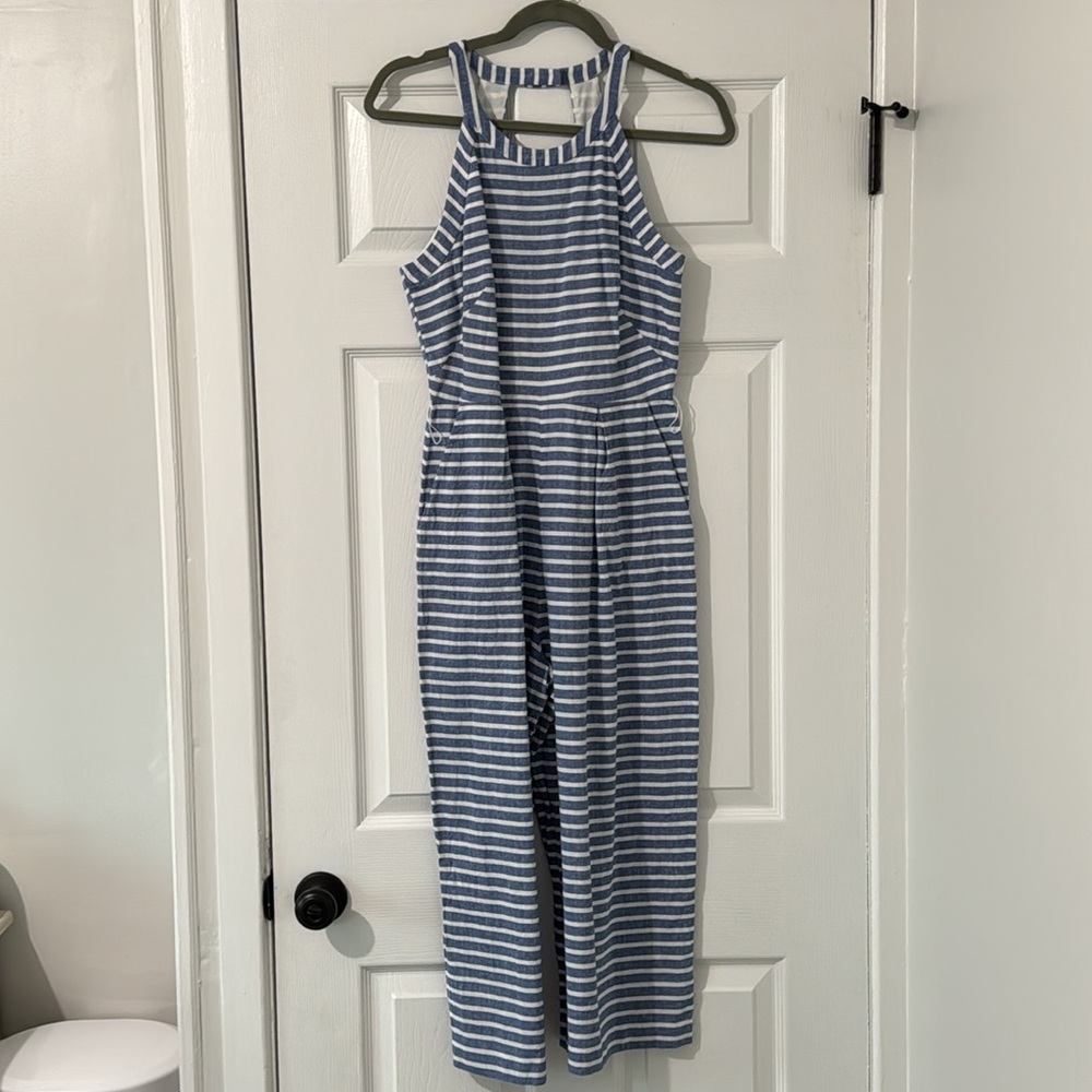 1901 Jumpsuit; blue and white stripes